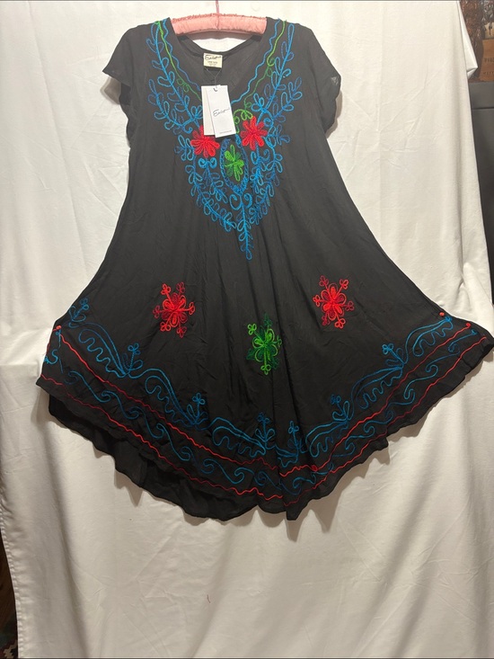 Exist Dresses & Skirts - Exist Black Midi Dress with Red, Blue & Green Embroidery